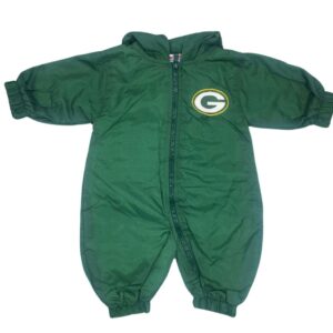 Combinaison bébé NFL Green Bay Packers vue de face, avec logo brodé et zip central.