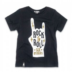 Kid T-Shirt Rock & Roll - Six Bunnies, un design rock pour enfants, imprimé avec des encres non toxiques.