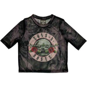 Crop-top Guns N' Roses en maille filet avec imprimé rose tie & dye