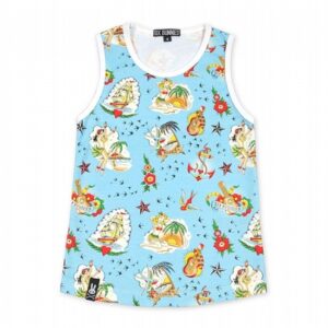 Débardeur imprimé Aloha en coton bio pour enfants, motif tropical.