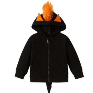 Sweat Baby Dragon noir avec ailes, queue et crête orange fluo pour bébé.